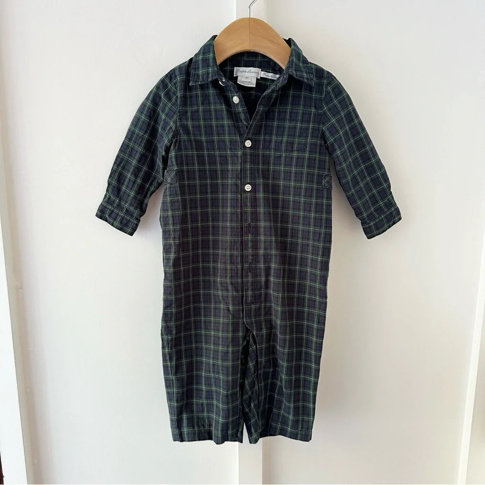 RALPH LAUREN green tartan romper